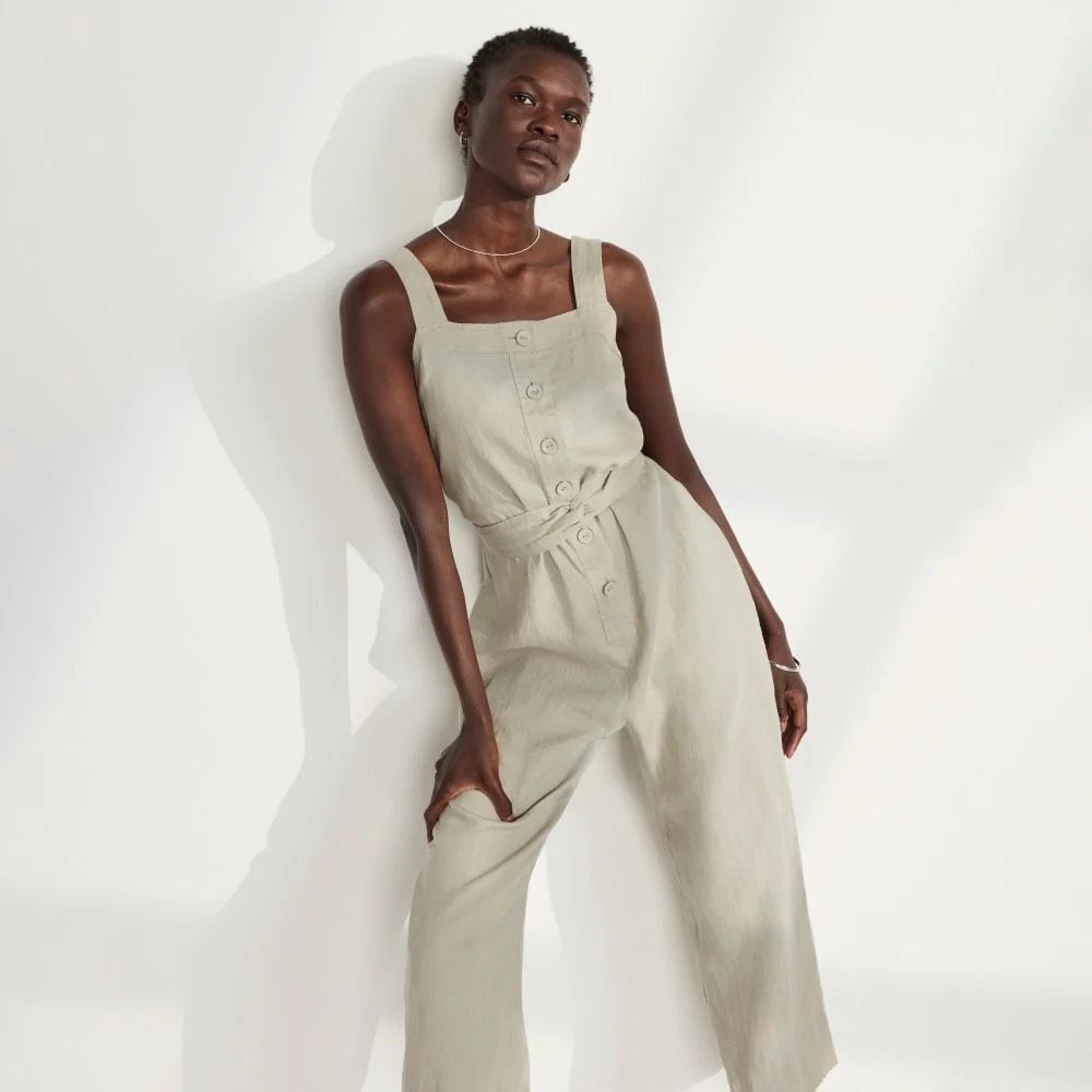 Everlane The Linen Jumpsuit In Seagrass Size 6